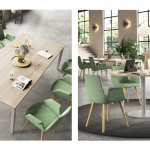 Mesa de reuniones con sillas de color verde